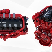 red X15 natural gas engine on a white background