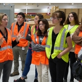 President and CEO Jennifer Rumsey tours the Columbus Engine Plant with students from Brown County High School.