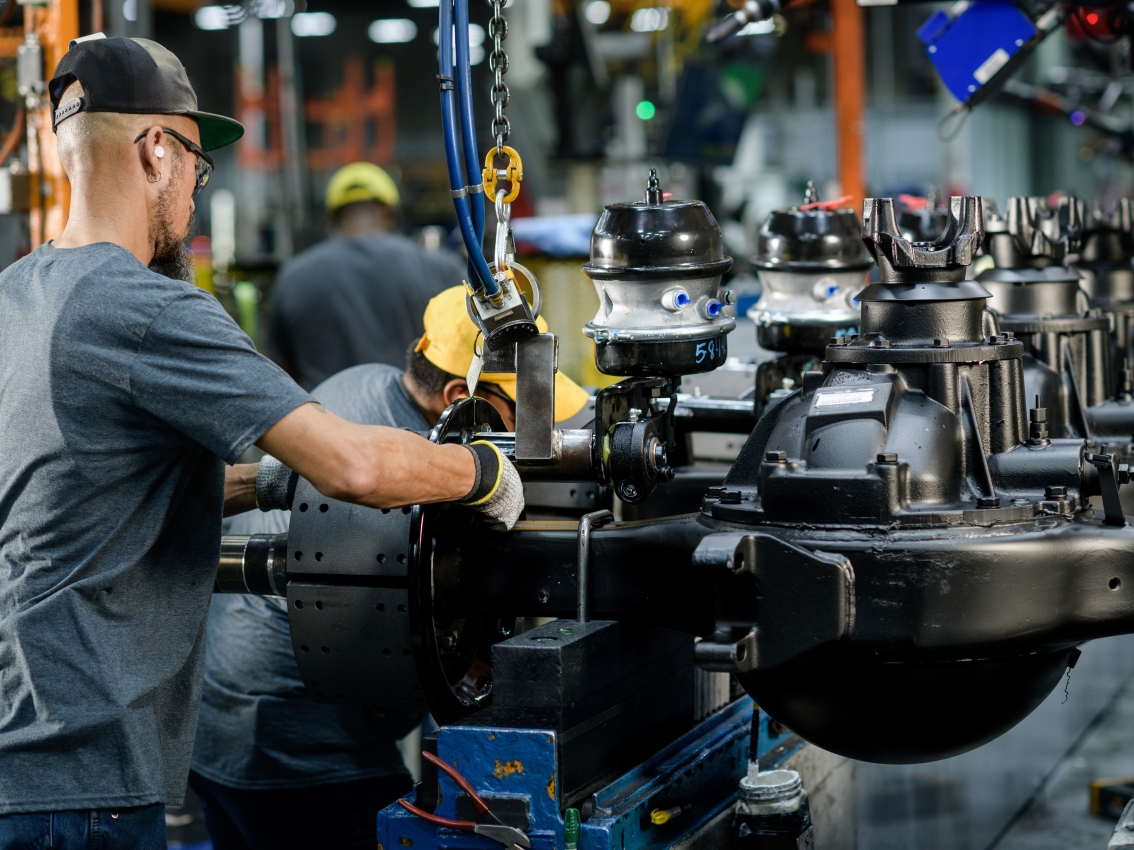 Cummins-Meritor Forest City Plant employees working on the line