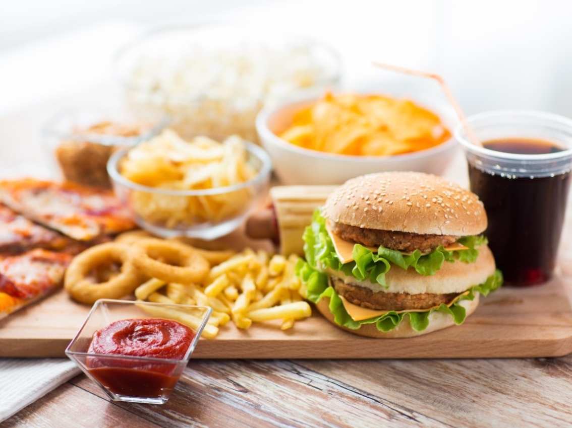 Plate full of fast food